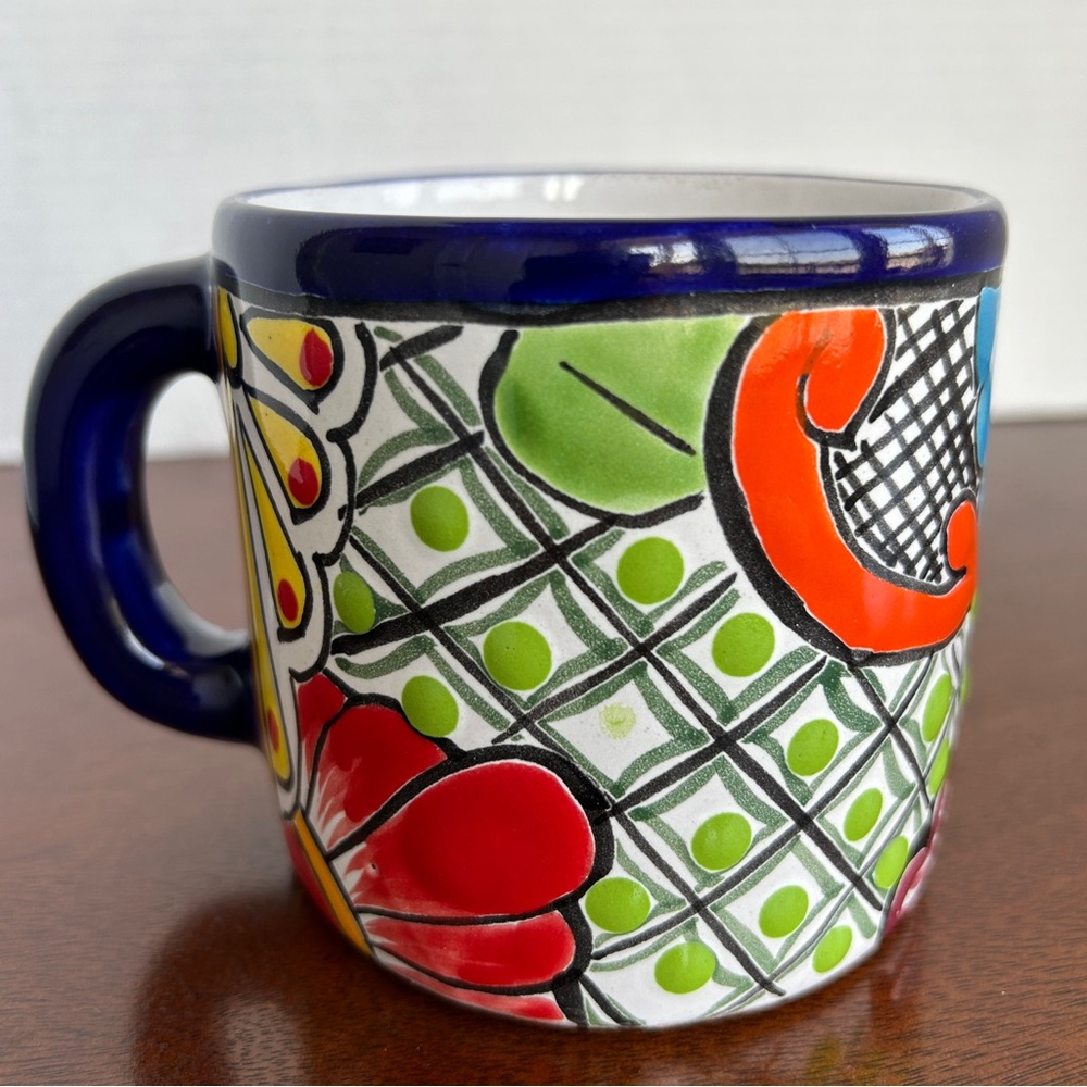 Multi--colour Hand Painted Ceramic Pottery Mug Cup Mexico